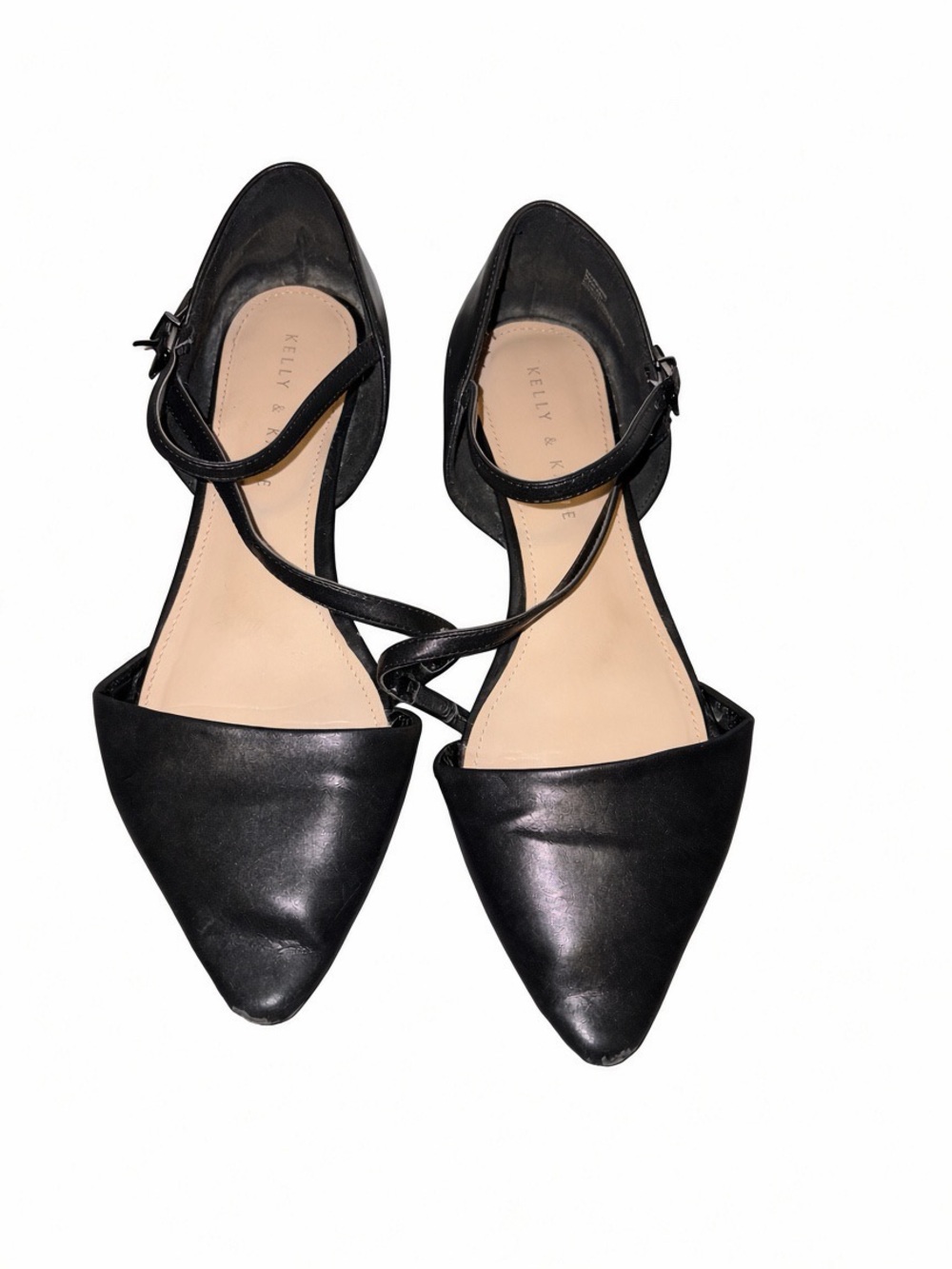 Kelly & Katie Black Pointed Toe Strappy Flats